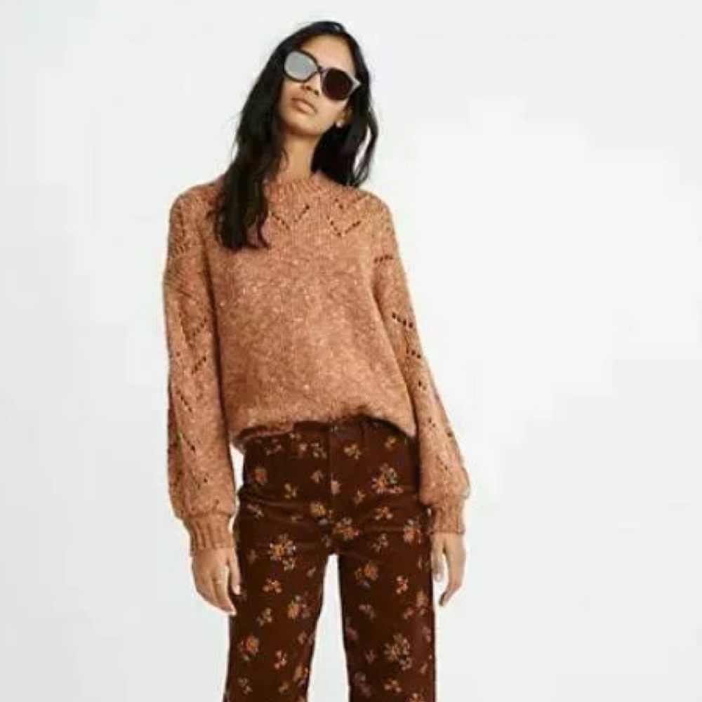 Madewell Pointelle Bubble-sleeve Pullover Sweater Size Size XXS Burnt Orange